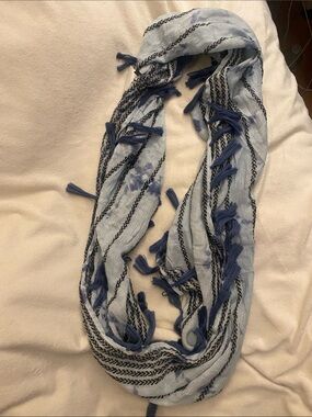 BCBGMaxAzria Light Blue and Navy Striped Tassel Scarf